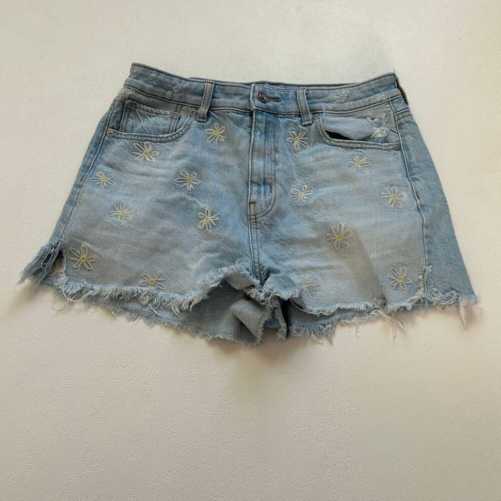 American Eagle Daisy Embroidered Denim Shorts Size 4